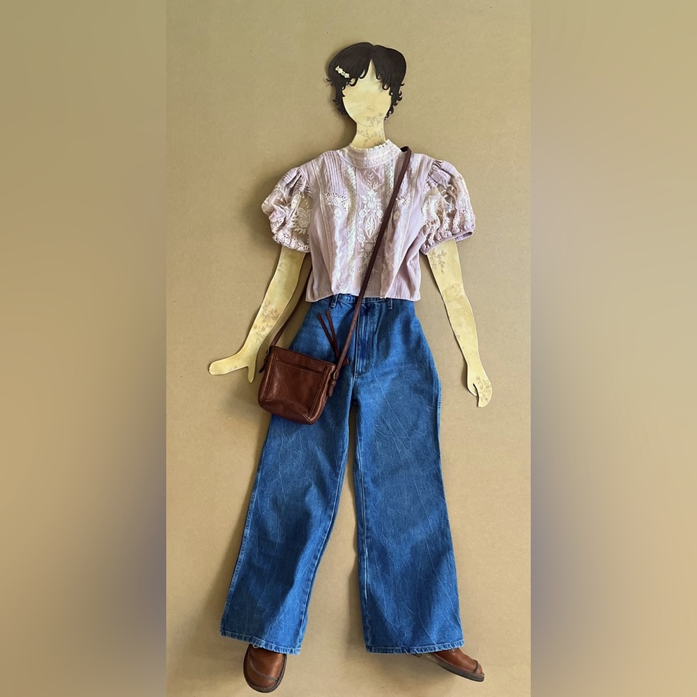 LoveShackFancy Indira Crop Lace Embroidered Dusty Mauve Top Sz L